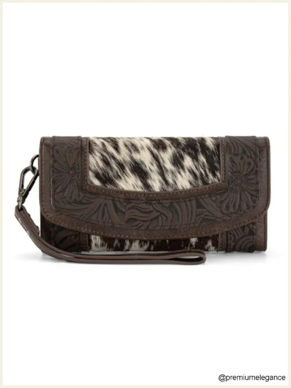 Horsehair Faux Leather Floral Tooled Wristlet Wallet RFID Blocking Trifold